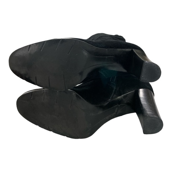 APOSTROPHE Black Suede Knee High Heel Zip Up Fold Over Cuff Style boots 3.5” - Picture 3 of 15